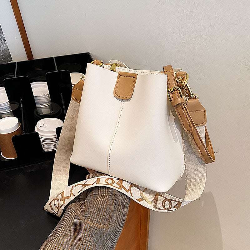 French  Design Simple Wide Shoulder Strap Bucket Bags Female