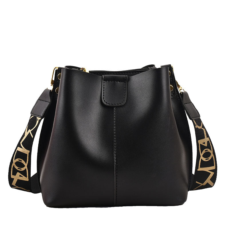 French  Design Simple Wide Shoulder Strap Bucket Bags Female