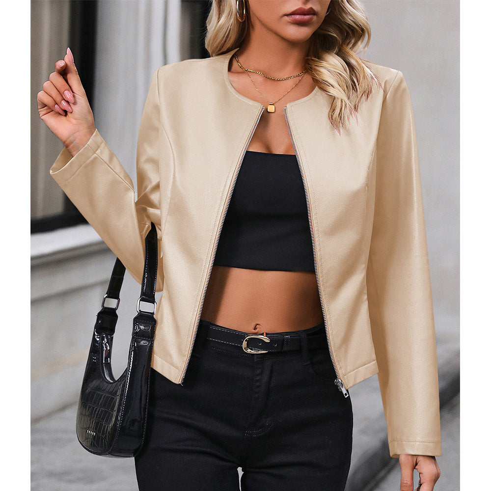 Solid Color Jacket  Leather Coat