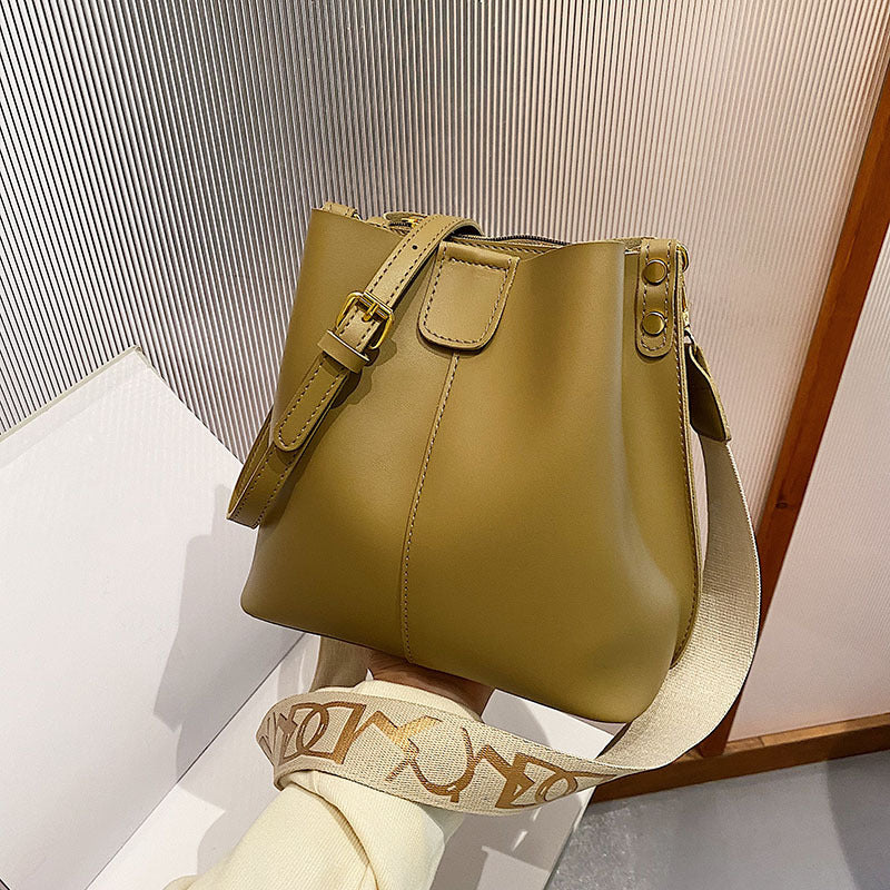 French  Design Simple Wide Shoulder Strap Bucket Bags Female
